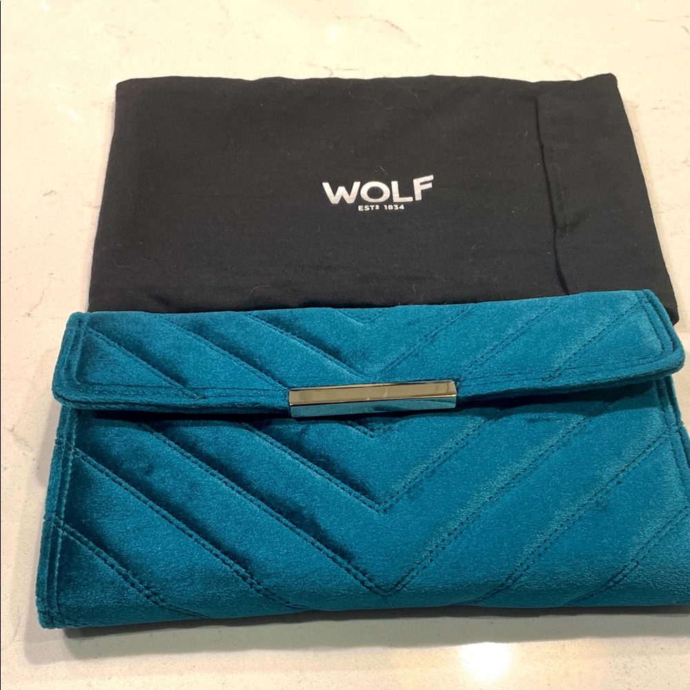 WOLF Teal Quilted fabric and leather Travel Passport Wallet